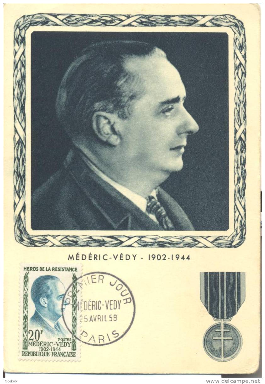 TIMBRE PREMIER JOUR  Médéric-Védy 1902-1944    25/04/1959 - 1953-1960