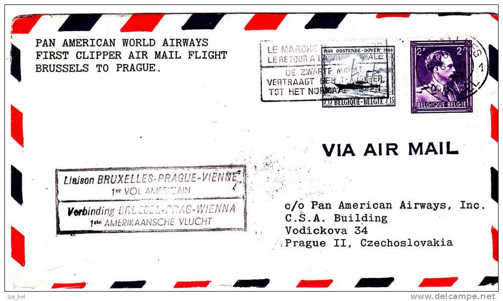 TP 693-727 BRUX.1-16.VI.46 S/L.1er VOL BXL-PRAGUE-VIENNE /1er VOL AMERICAIN V.PRAGUE. TB - Sonstige & Ohne Zuordnung