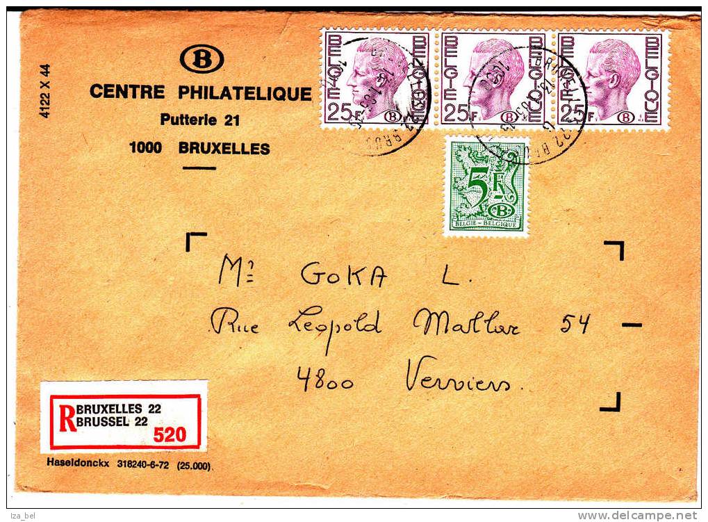 Timbres Service.T S 75(3)-80 BRUX.13.1.83 S/L.RECOMM.BXL 22 V.Verviers. TB - Sonstige & Ohne Zuordnung