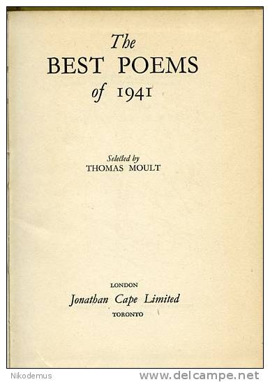 Best Poems Of 1941 Selected By Thomas Moult. 1st Edition - 1900-1949