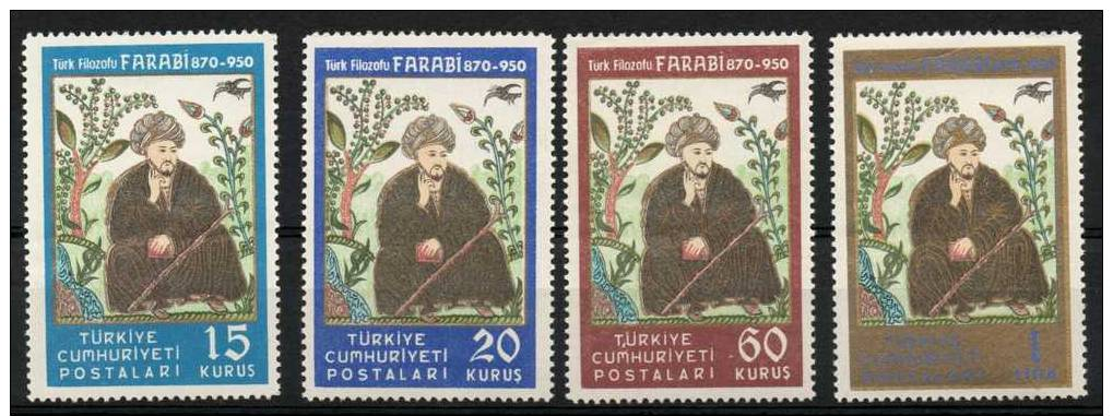 TURKEY 1950 FARABI ISSUE CPL SET 4 V. MNH**  # 1122/25  (r. 760) - Altri & Non Classificati