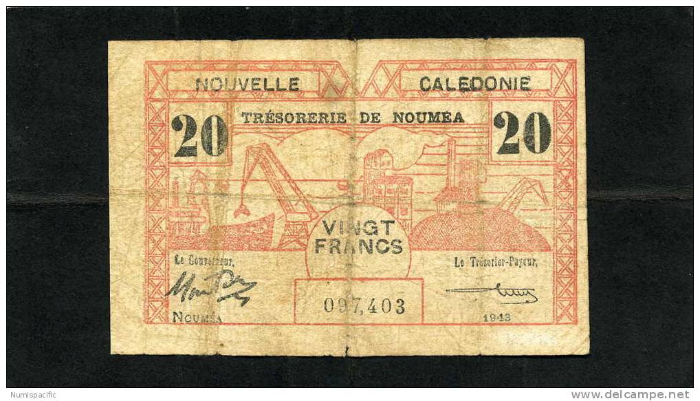 Rare 20 Francs Rouge De Nouvelle Caledonie Type II Avec Au Revers 2eme Emission !!! - Nouméa (Neukaledonien 1873-1985)