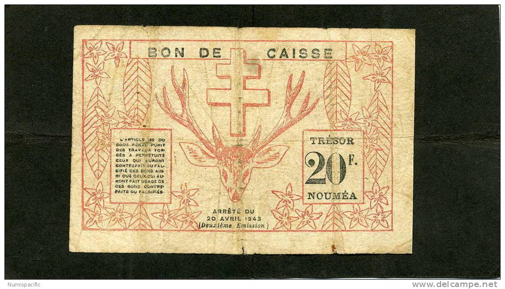 Rare 20 Francs Rouge De Nouvelle Caledonie Type II Avec Au Revers 2eme Emission !!! - Nouméa (New Caledonia 1873-1985)