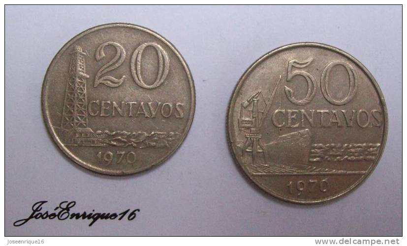 2 COINS - MONNAIE - CURRENCY, BRASIL, 1970, 20 CENTAVOS Y 50 CENTAVOS - Brésil