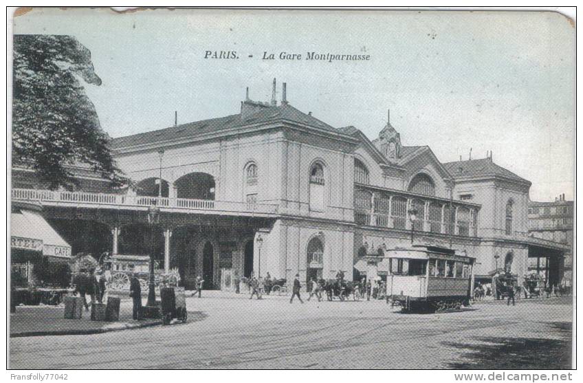 FRANCE - PARIS - La Gare Montparnasse - HORSE DRAWN AUTO BUS - TROLLY - PEDESTRIANS - CIRCA 1910 - Public Transport (surface)