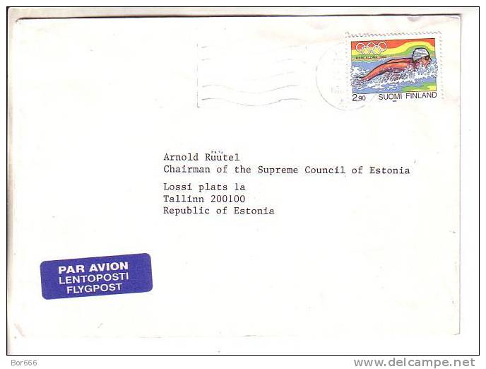 GOOD FINLAND Postal Cover To ESTONIA 1992 - Good Stamped: Olympic Games - Swimming - Covers & Documents