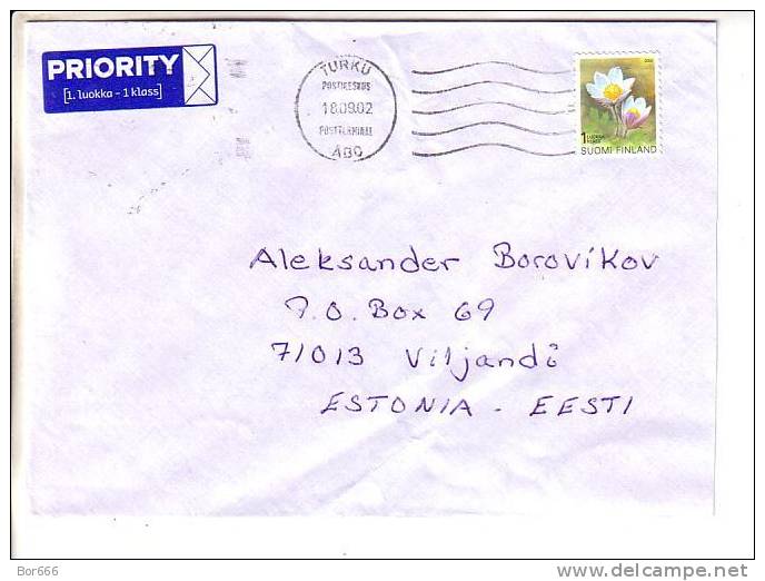 GOOD FINLAND Postal Cover To ESTONIA 2002 - Good Stamped: Flowers - Briefe U. Dokumente