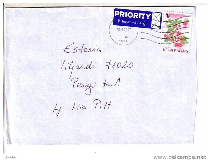 GOOD FINLAND Postal Cover To ESTONIA 2007 - Good Stamped: Berries - Briefe U. Dokumente