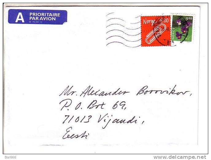 GOOD NORWAY Postal Cover To ESTONIA 2000 - Good Stamped: Patent ; Flowers - Covers & Documents