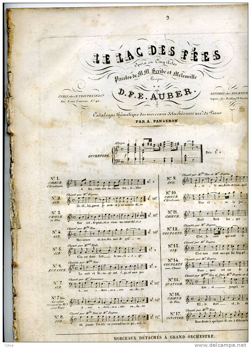 Partition « Le Lac Des Fées » 1839 - Partitions Musicales Anciennes