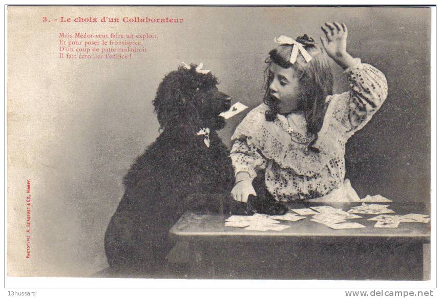 Carte Postale Ancienne Fantaisie Bergeret - Le Choix D'un Collaborateur - Série 4 Cartes, Cartomancienne, Chien - Astrologie