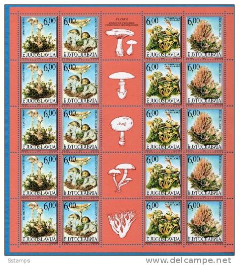 U-17  JUGOSLAVIA Mushrooms, PILZE Special Offers, SHEET 5 STRIPS Catalog Price 50 EURO NEVER HINGED-POSTFRISCH - Blocks & Sheetlets