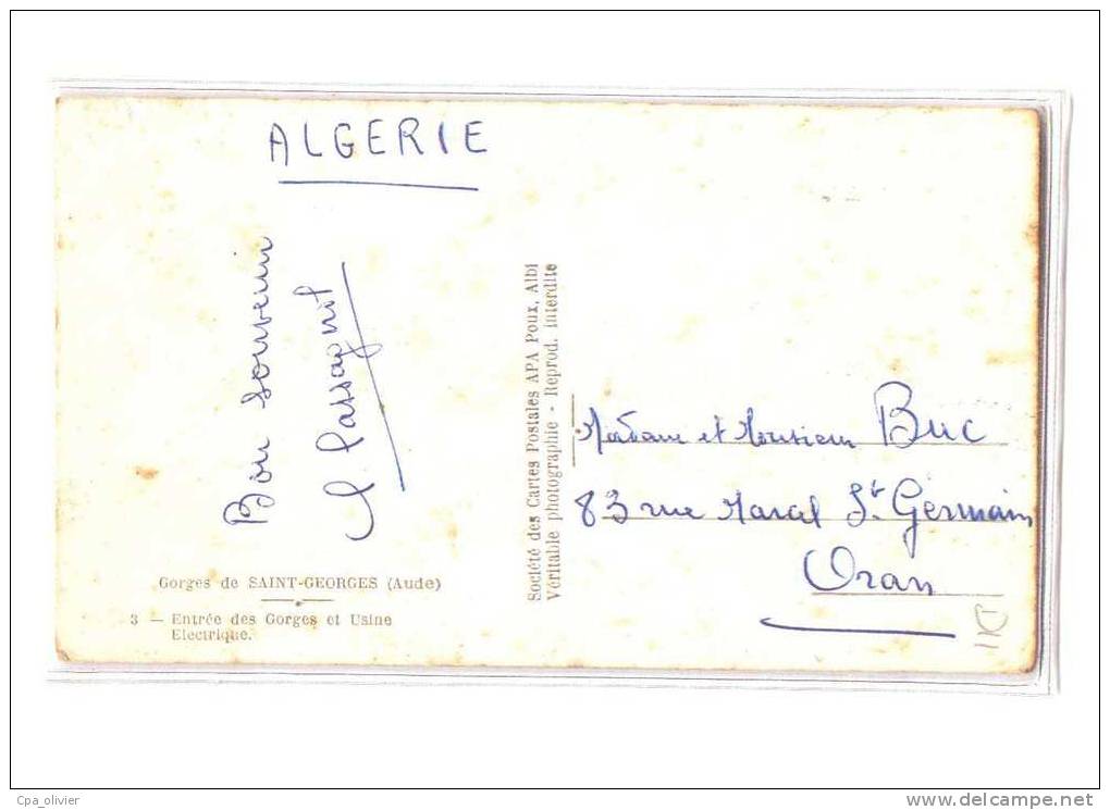 11 AXAT (envs) Gorges De St Georges, Entrée, Usine Electrique, Ed APA 3, CPSM 9x14, 1951 - Axat