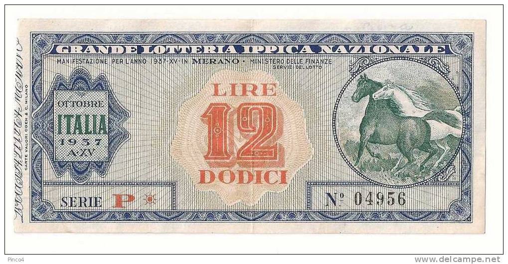 BIGLIETTO LOTTERIA IPPICA NAZIONALE MERANO ANNO 1937 XV - Lottery Tickets