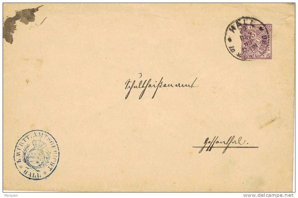 4444. Carta Entero Postal Servicio WURTTEMBERG , HALL 1890. Oficial - Postwaardestukken