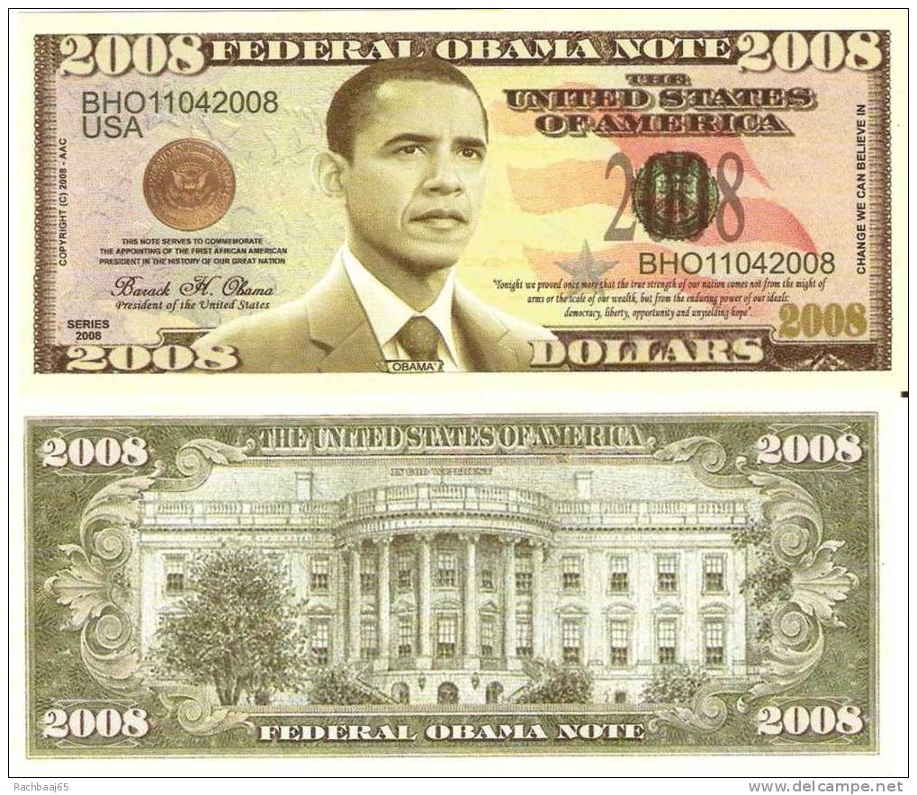 USA DOLLARS   BILLET De Commémoration BARACK OBAMA 2008 NEUF - Altri & Non Classificati