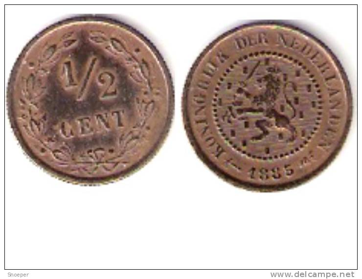 Netherlands 1/2 Cent 1885 Km 109 Xf Now Lower Price !! - 1849-1890 : Willem III