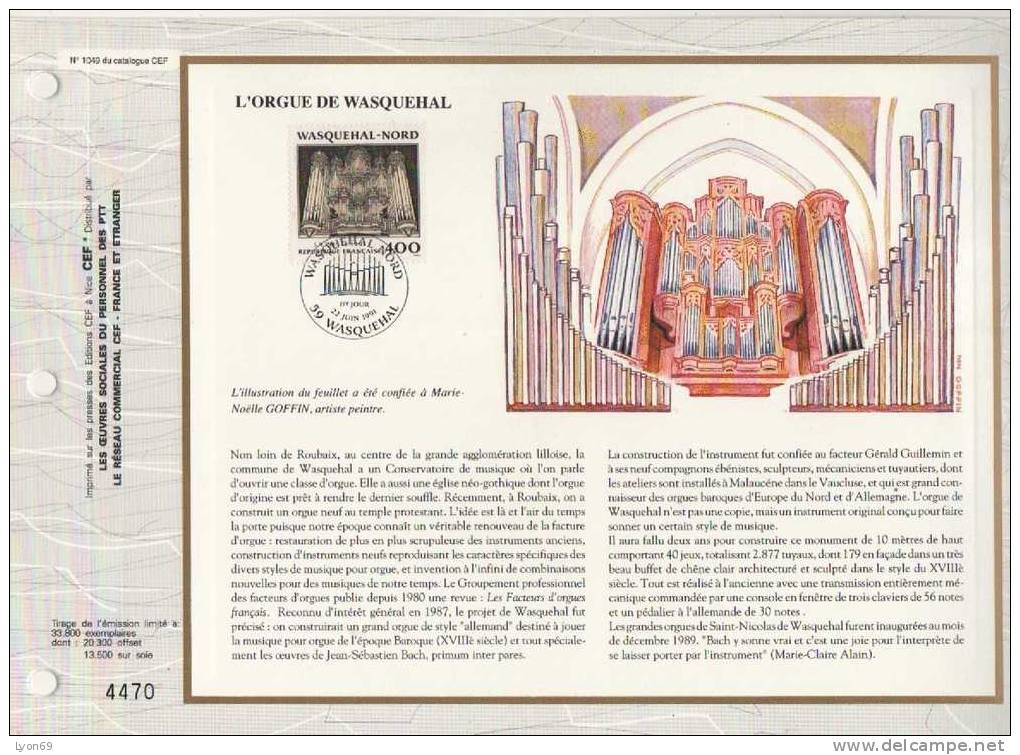 FEUILLET  CEF  1049 L'ORGUE DE WASQUEHAL 1991 - Zonder Classificatie