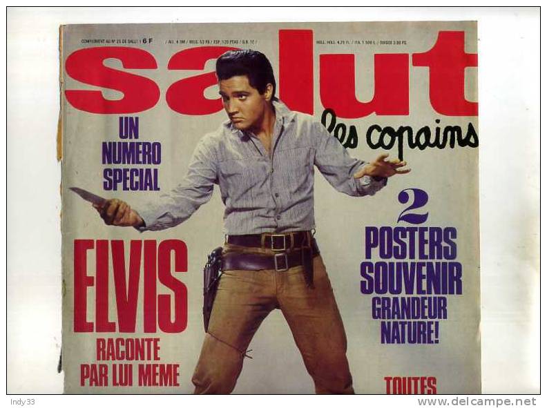 - PHOTO D´ELVIS PRESLEY RECTO/VERSO . COUVERTURE ARRACHEE DU MAGAZINE SALUT LES COPAINS N°25 - Plakate & Poster