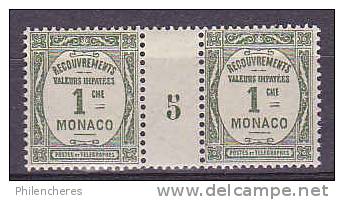 Monaco Yvert Paire Millésimée TAXE N° 13 Xx - Cote 22,5 Euros - Prix De Départ 7,5 Euros - Postage Due