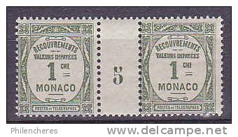 Monaco Yvert Paire Millésimée TAXE N° 13 Xx - Cote 22,5 Euros - Prix De Départ 7,5 Euros - Taxe