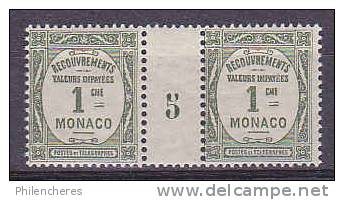 Monaco Yvert Paire Millésimée TAXE N° 13 Xx - Cote 22,5 Euros - Prix De Départ 7,5 Euros - Taxe