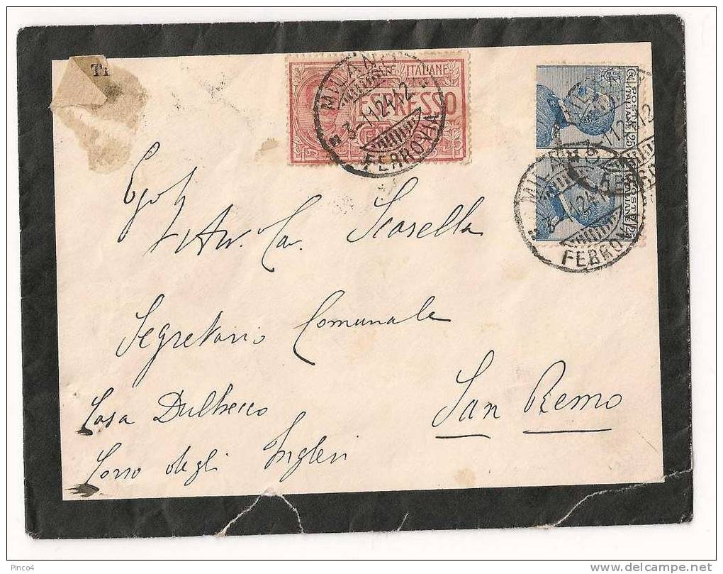 ESPRESSO 60 CENT. + COPPIA 25 CENT. MICHETTI SU BUSTA VIAGGIATA NEL 1924 - Express Mail