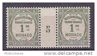 Monaco Yvert Paire Millésimée TAXE N° 13 Xx - Cote 22,5 Euros - Prix De Départ 7,5 Euros - Taxe