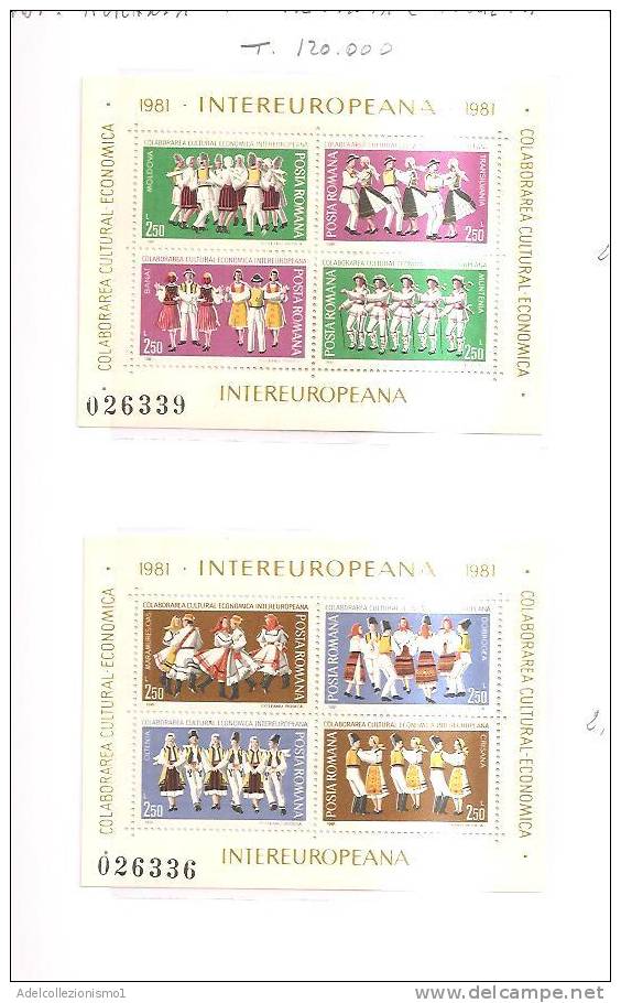 42256)n°2 Fogli Con 4 Valori Serie 1981 Romania , Intereuropa - Postmark Collection
