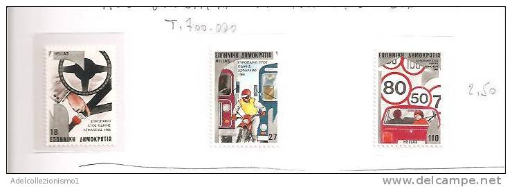 42178)n°3 Valori Serie 1986 Grecia - Anno Eur. Per La Sicurezza Stradale - Unused Stamps