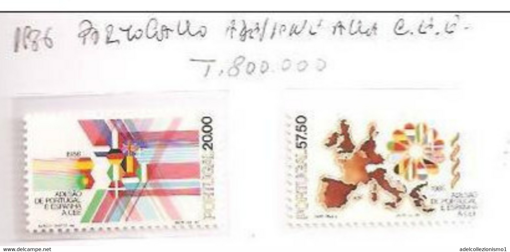 42192)n°2 Valori Serie 1986 Portogallo Adesione Alla CEE - Postmark Collection