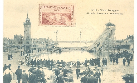 44 // NANTES, Exposition De 1904 / Water Toboggan, Grande Attraction Américaine / + Timbre De L'exposition / MANE - Nantes