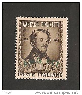 TRIESTE A DONIZETTI 15 LIRE 1948 NUOVO GOMMA ORIGINALE NO LINGUELLA - Neufs