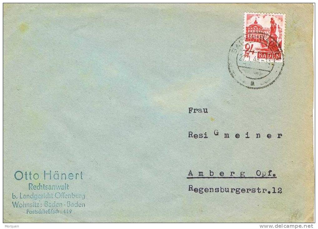 4443. Carta BADEN-BADEN 1948. Alemania. Zona Francesa Ocupacion - Baden