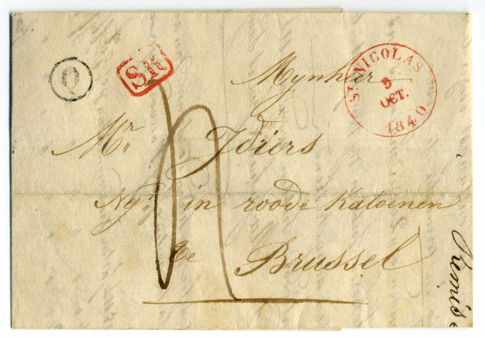 LETTRE ST.NICOLAS - BRUXELLES 1840 GRIFFE SR + Q BOITE RURALE -  PRECURSEUR PREPHILATELIE - 1830-1849 (Belgique Indépendante)