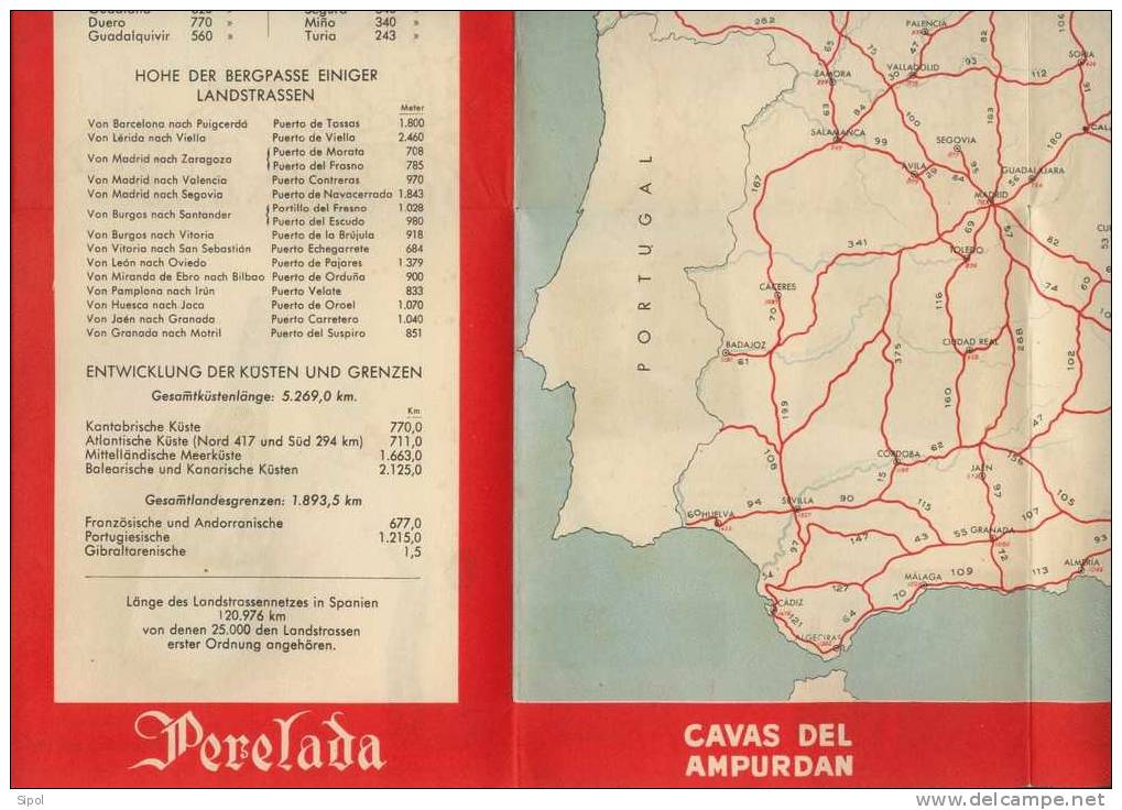 Perelada Bietet Ihnen Ein Willkommen - Prospectus Touristique De 41 X 32 Cm Avec Carte ( 1957) - Espagne