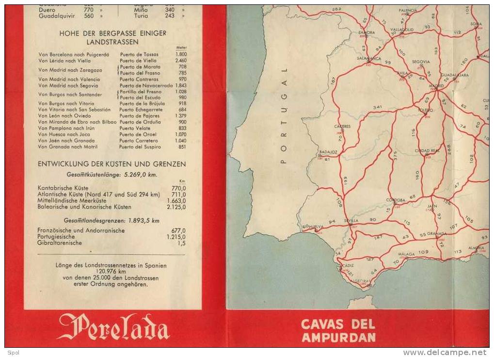 Perelada Bietet Ihnen Ein Willkommen - Prospectus Touristique De 41 X 32 Cm Avec Carte ( 1957) - Spanien