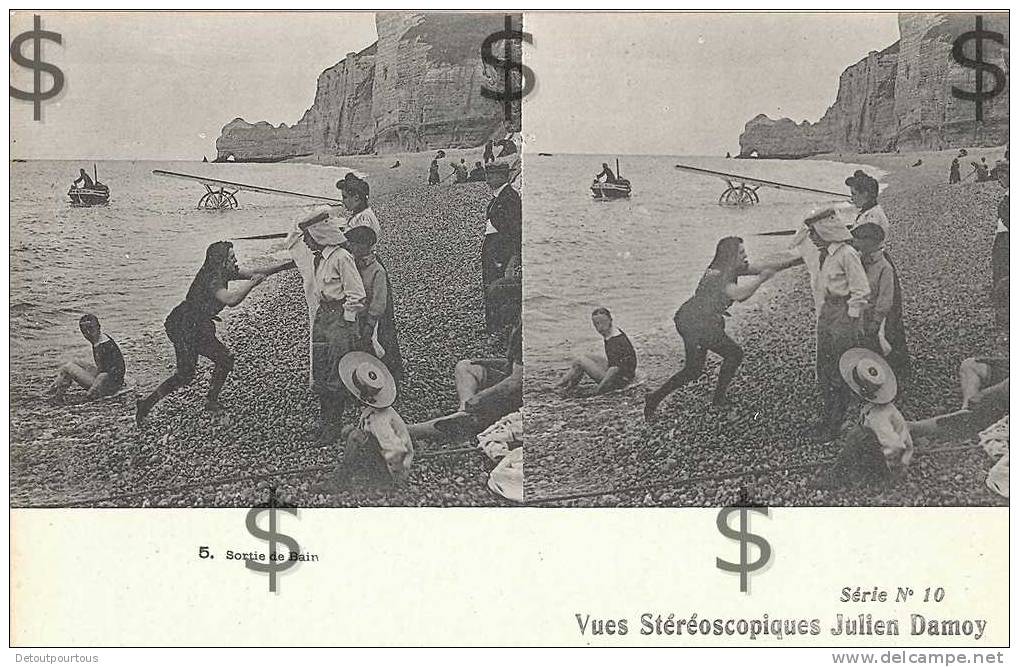 Sortie De Bain ( Etretat ? )  Vue Stéréoscopique Julien Damoy Stéréo Relief 3D - Stereoscope Cards