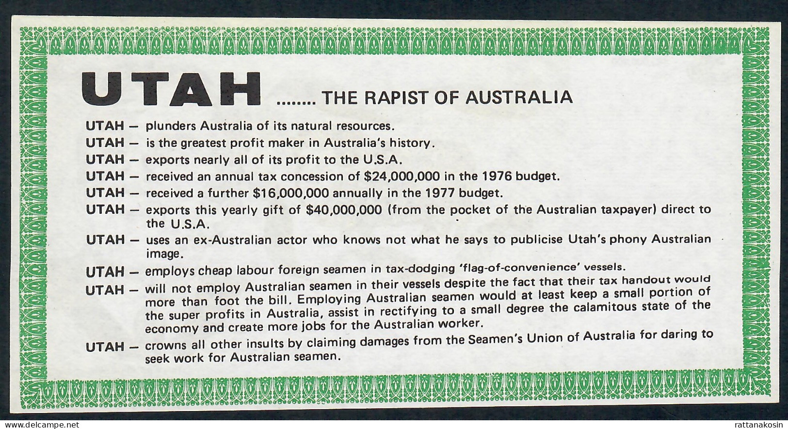 AUSTRALIA NLP 3  DOLLARS  1977  * POLITICAL NOTE *  UNC. - Altri & Non Classificati