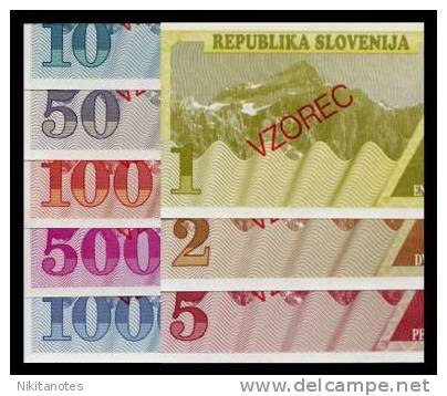 SLOVENIA UNC SPECIMEN 8 BANKNOTES SET 1 TO 1,000 TOLAR - Slowenien