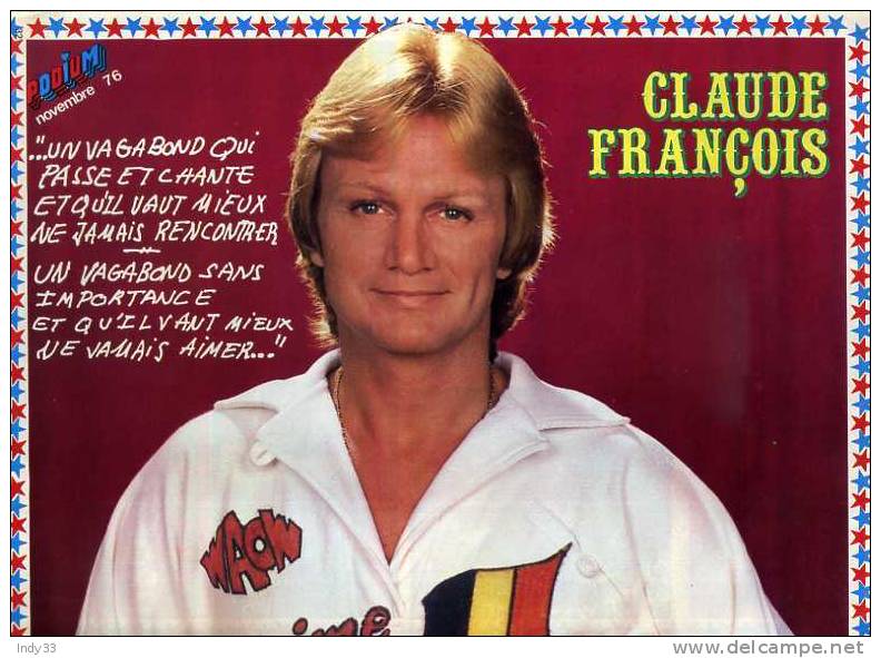 - POSTER CLAUDE FRANCOIS . PHOTO DOUBLE PAGE DU MAGAZINE PODIUM  1978 - Posters