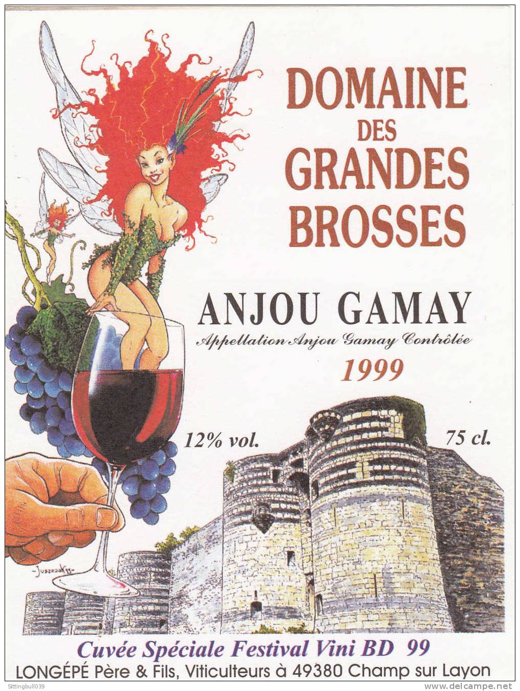 JUSZEZAK. Etiquette De Vin Cuvée Spéciale FESTIVAL VINI BD 1999. ANJOU GAMAY. Domaine Des Grandes Brosses.  Epuisée ! - Advertisement