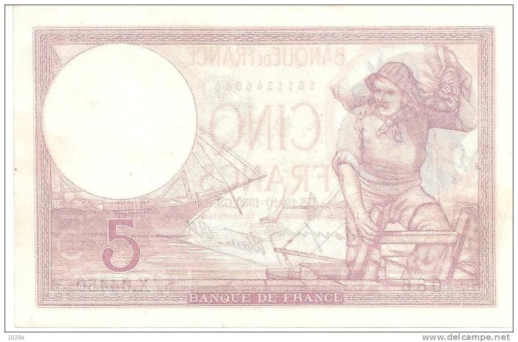 BILLET DE 5,00 Frs De 1939 - 5 F 1917-1940 ''Violet''