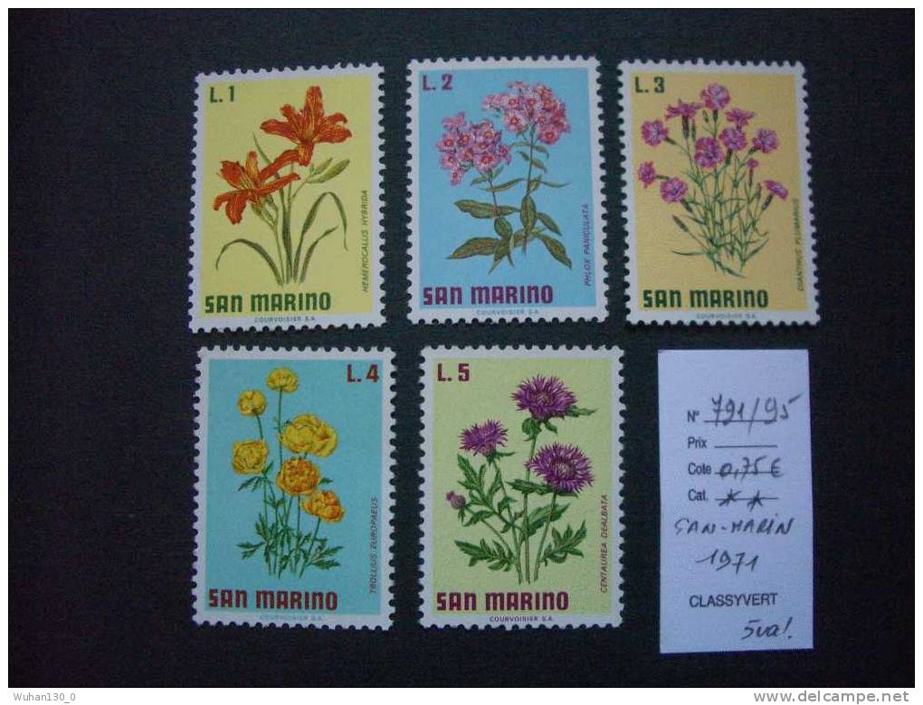 SAINT - MARIN  *  *  De  1971  "    FLEURS   "     5  Val . - Unused Stamps