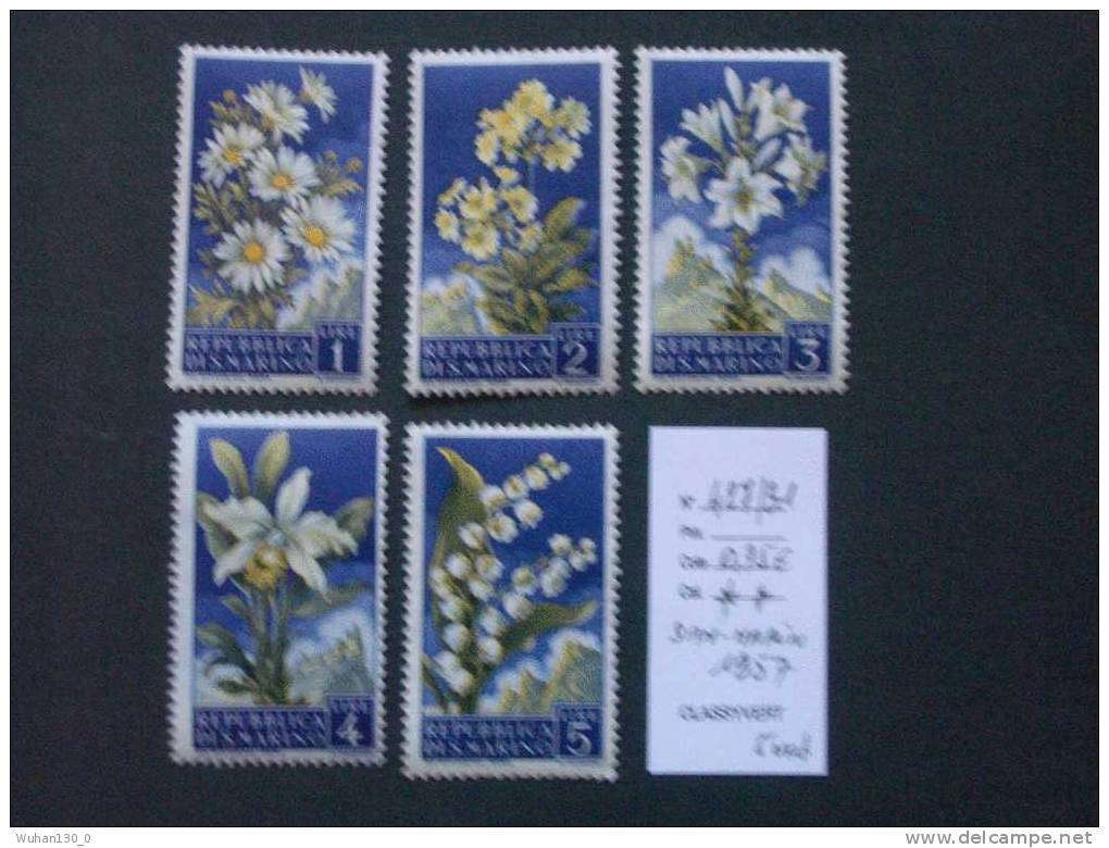 SAINT - MARIN  *  *  De  1957  "    FLEURS  Diverses   "     5  Val . - Unused Stamps