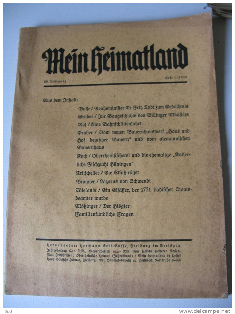 Mein Heimatland 29 Jahrgang -heft 1/1942 Badische Blätter Für Volkskunde ,heimatund Naturschutz, Denkmalpflege, Familien - Other & Unclassified