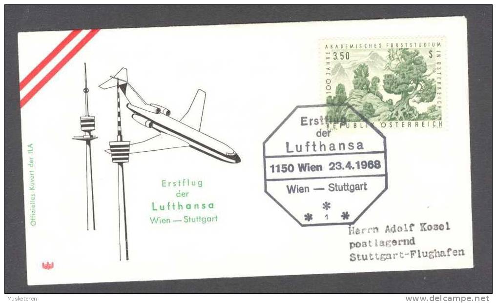 Austria Airmail Par Avion Lufthansa Erstflug First 1st Flight Cover 1968 Wien - Stuttgart Germany - Autres & Non Classés