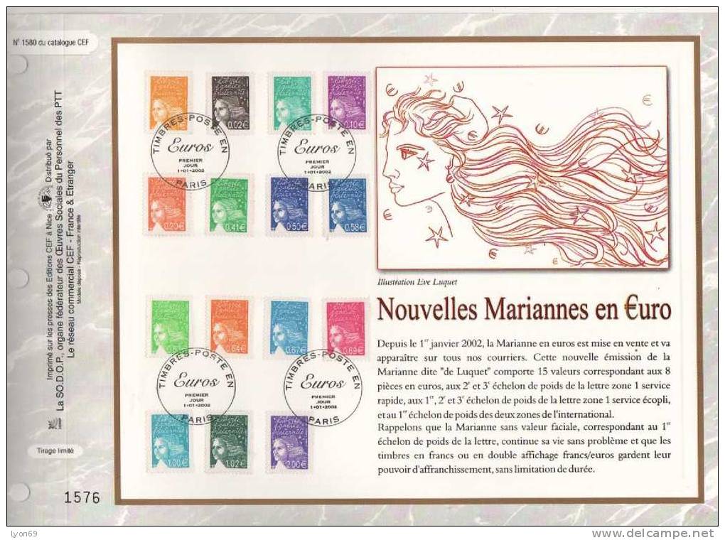 FEUILLET  CEF  1580   NOUVELLE MARIANNE  EN EUROS  20032 - Zonder Classificatie