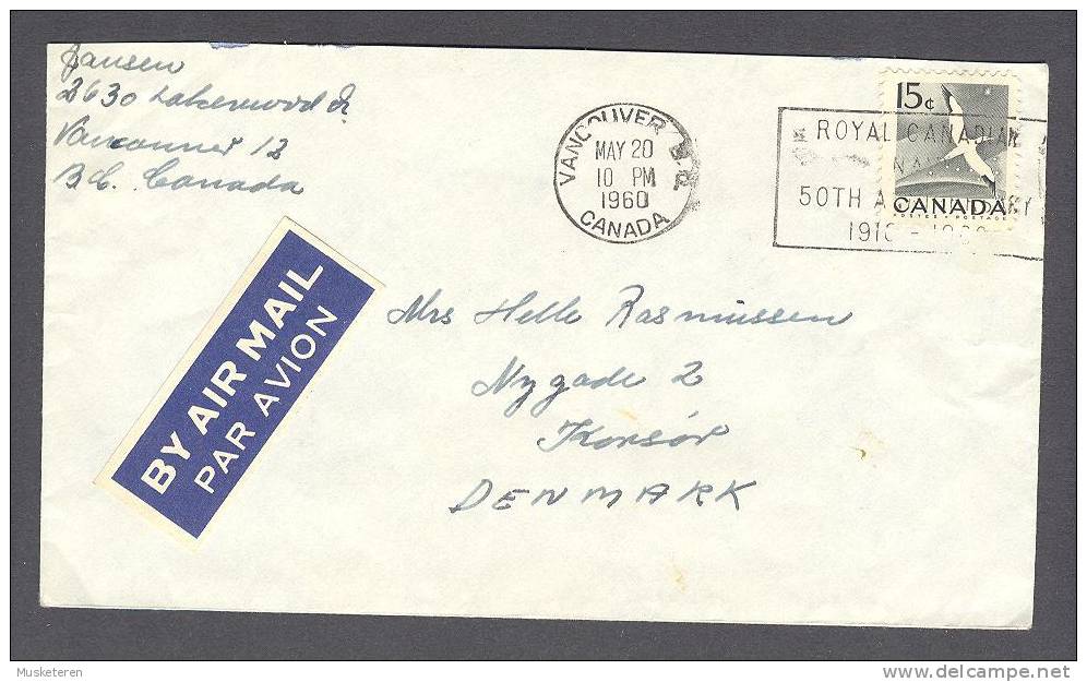 Canada Airmail Par Avion Labels VANCOUVER 1960 Cover KORSØR Denmark Royal Canadian Navy TMS (2 Scans) - Poste Aérienne