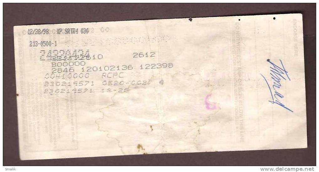 136 Bank Cheque, Peoples Bank Of Kent Countym Md USA, 1998 - Bank & Insurance